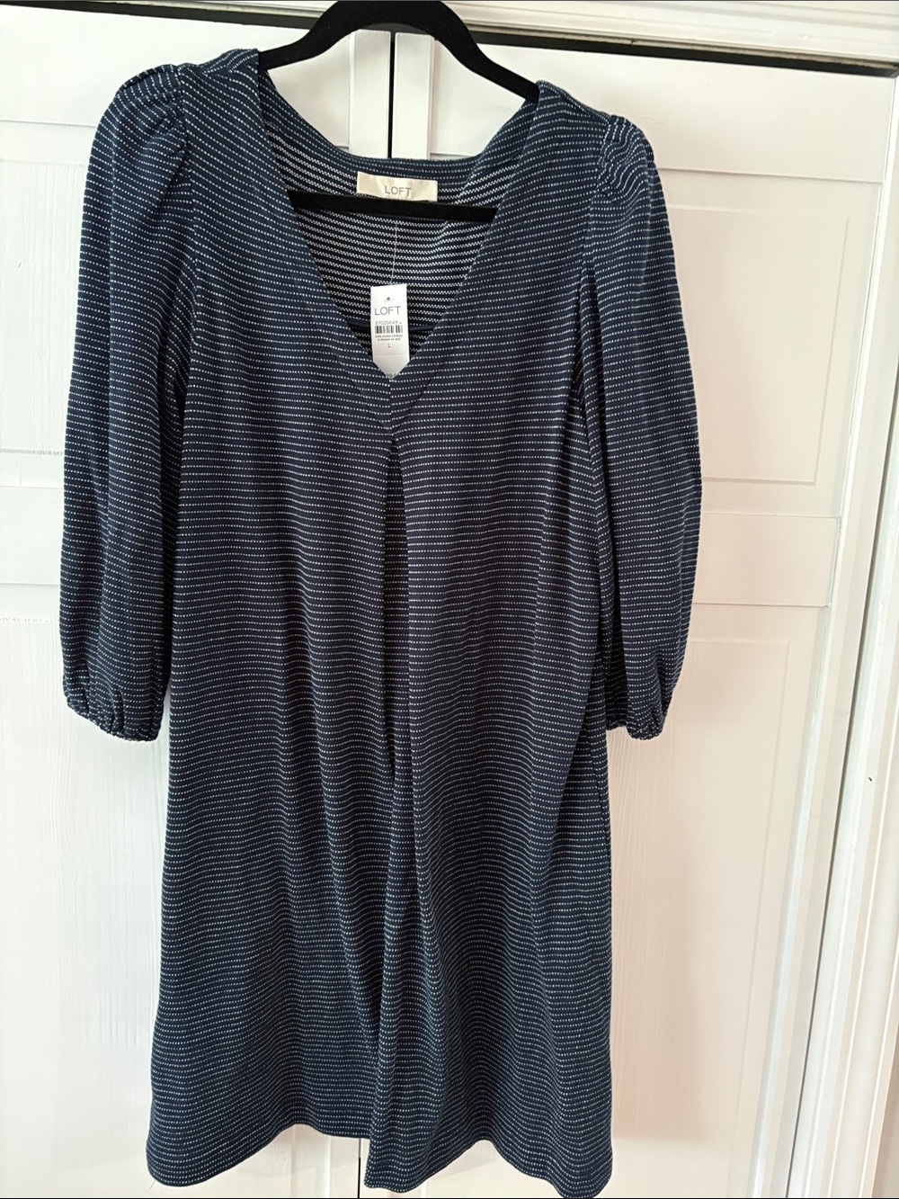 LOFT Navy and White Striped V-Neck Dress